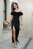 Black Off The Shoulder Prom Dress with Slit