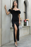 Black Off The Shoulder Prom Dress with Slit