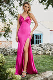 Mermaid Fuchsia Beaded Prom Dress with Slit