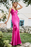 Mermaid Fuchsia Beaded Prom Dress with Slit