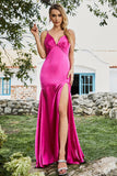 Mermaid Fuchsia Beaded Prom Dress with Slit