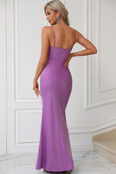 Mermaid Spaghetti Straps Purple Prom Dress