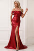 Load image into Gallery viewer, Sparkly Mermaid Off The Shoulder Red Prom Dress with Slit