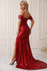 Load image into Gallery viewer, Sparkly Mermaid Off The Shoulder Red Prom Dress with Slit