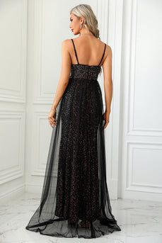 Black Sequins Prom Dress with Slit