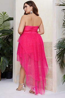 Plus Size Sparkly Fuchsia Tiered Prom Dress
