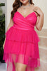 Load image into Gallery viewer, Plus Size Sparkly Fuchsia Tiered Prom Dress