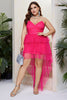 Load image into Gallery viewer, Plus Size Sparkly Fuchsia Tiered Prom Dress