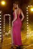 Load image into Gallery viewer, Glitter Hot Pink Spaghetti Straps Mermaid Prom Dress with Slit