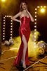 Load image into Gallery viewer, Strapless Red Mermaid Prom Dress with Pleated
