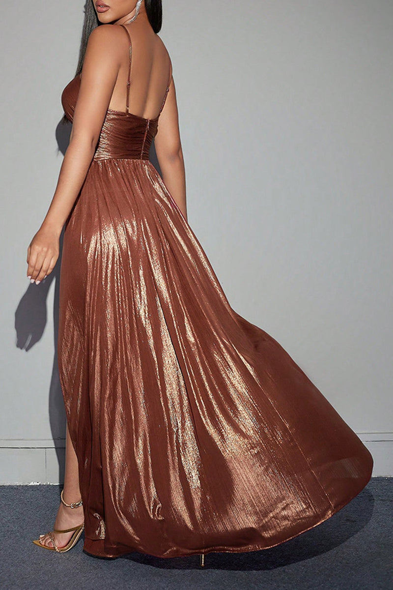 Load image into Gallery viewer, Brown A Line Prom Dress with Hollow-out