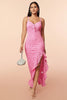 Load image into Gallery viewer, Pink Lace Ruffles Party Dress with Slit