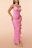 Load image into Gallery viewer, Pink Lace Ruffles Party Dress with Slit