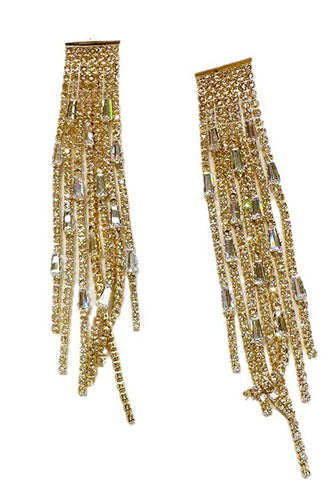 Sparkly Golden Rhinestone Tassel Long Earrings