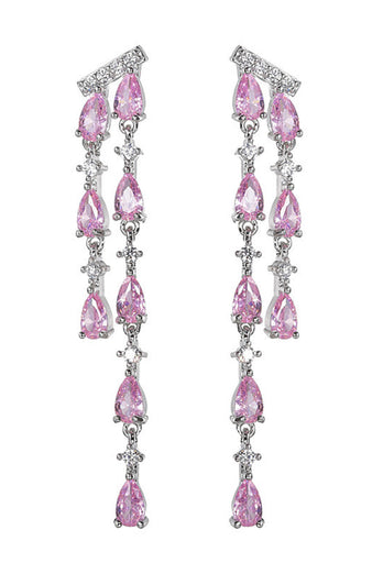 Pink Rhinestone Long Earrings