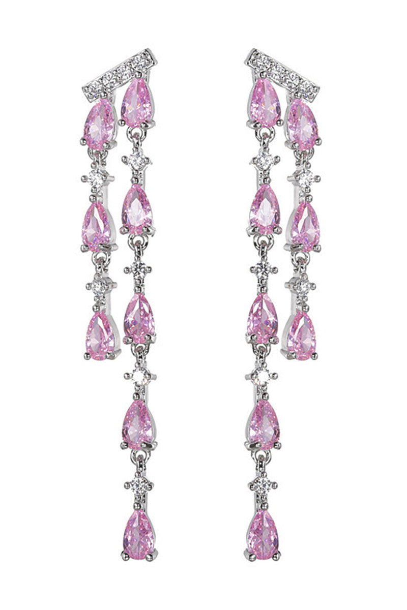 Load image into Gallery viewer, Pink Rhinestone Long Earrings