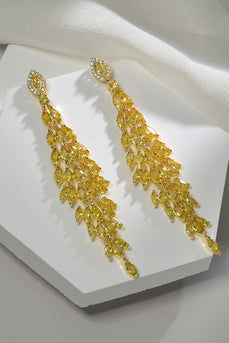 Yellow Rhinestone Dangling Earrings