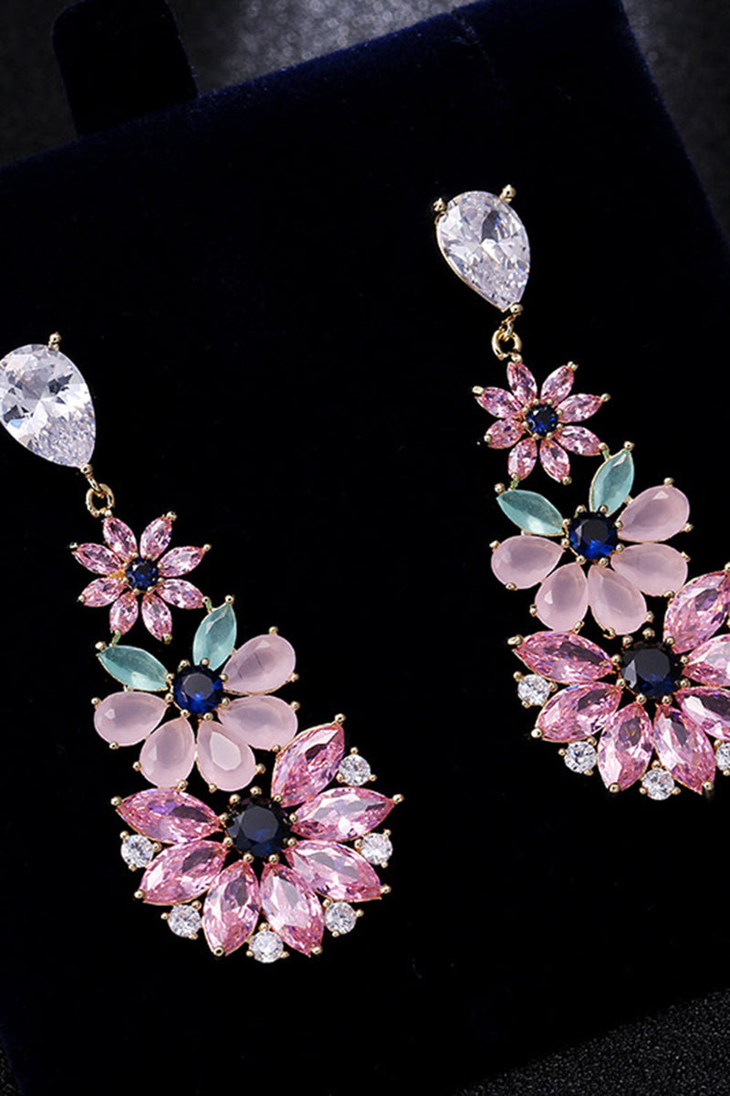 Load image into Gallery viewer, Pink Rhinestone Teardrop Dangle Earrings