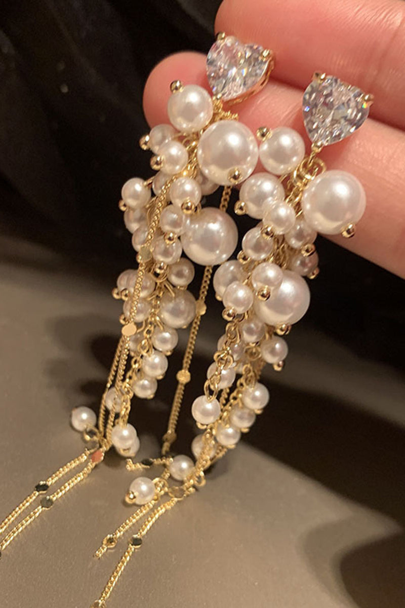 Load image into Gallery viewer, Golden Pearl Long Drop Earrings
