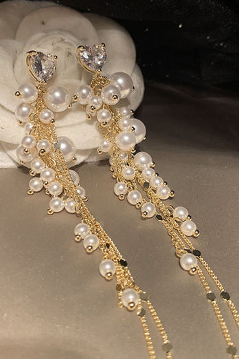 Golden Pearl Long Drop Earrings