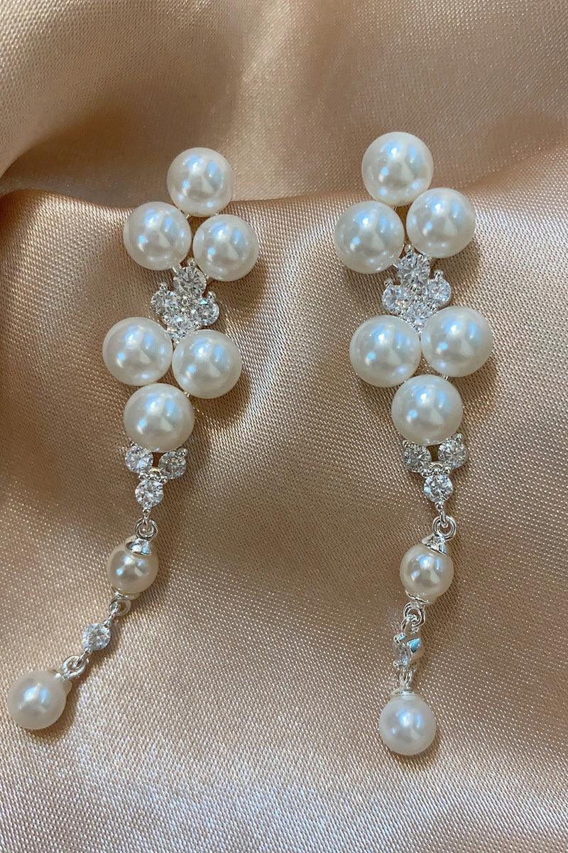 Load image into Gallery viewer, White Pearl Beading Earrings