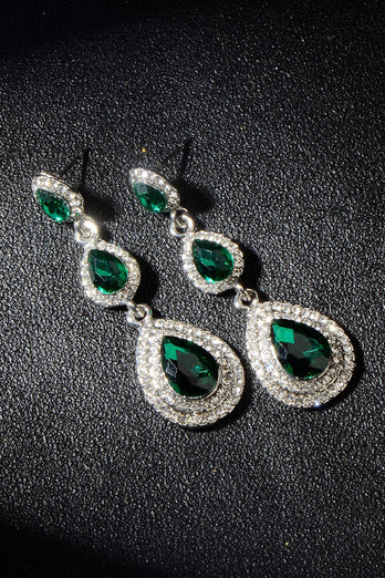 Dark Green Rhinestones Earrings