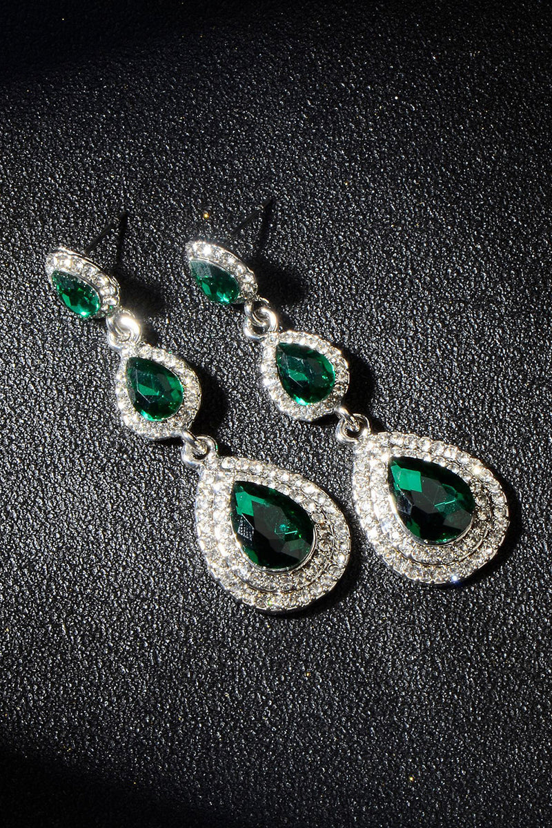 Load image into Gallery viewer, Dark Green Rhinestones Earrings