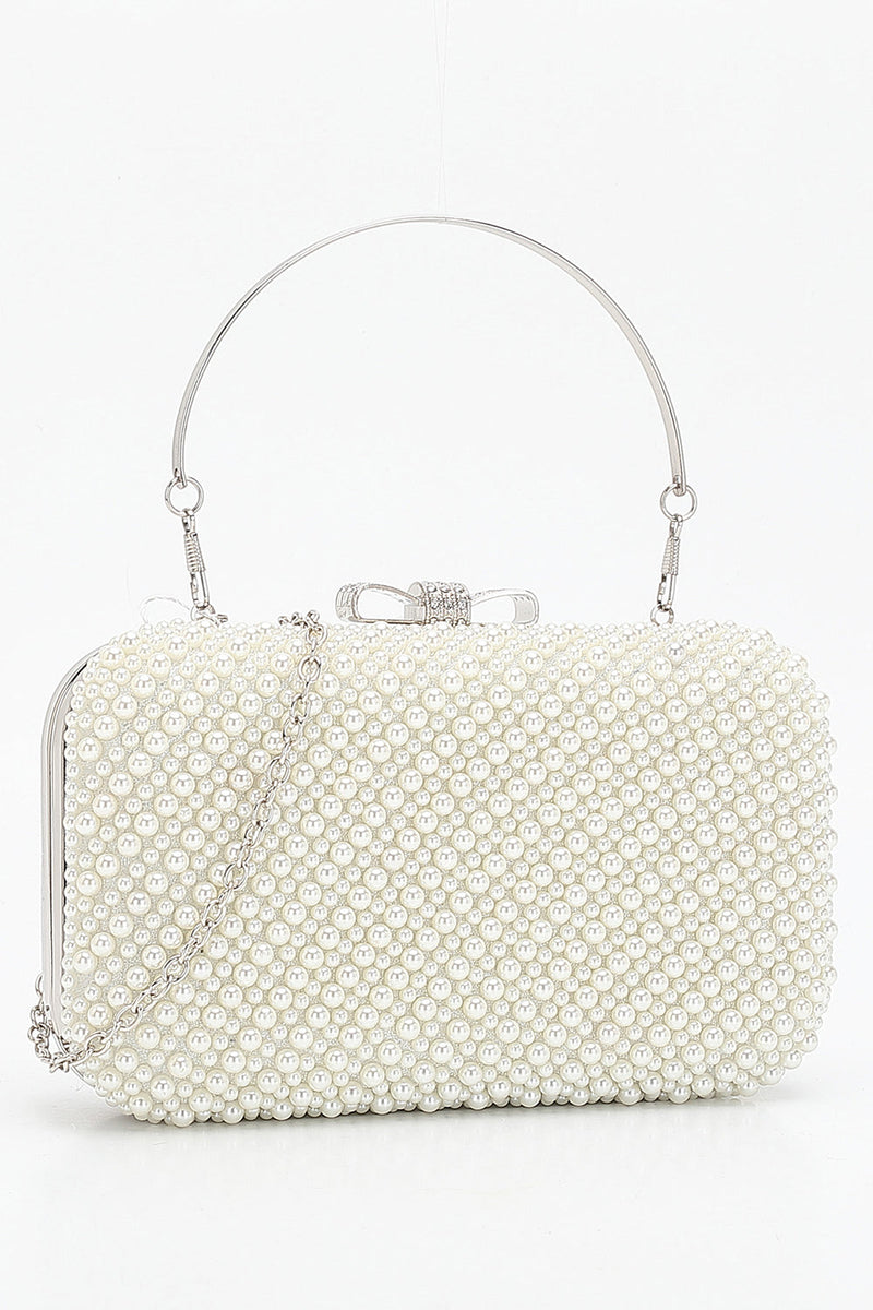 Load image into Gallery viewer, White Pearl Beaded Party Handbag