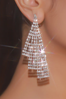 Silver Rhinestone Drop Earrings