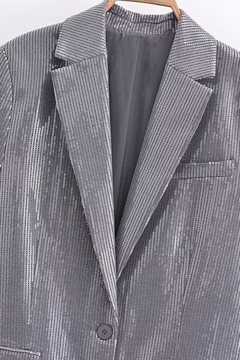 Load image into Gallery viewer, Sparkly Dark Grey Sequins Prom Unisex Women Blazer