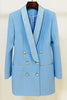 Load image into Gallery viewer, Blue Buttoned Satin Lapel Blazer Dress