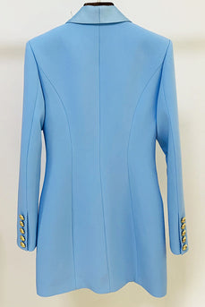 Blue Buttoned Satin Lapel Blazer Dress