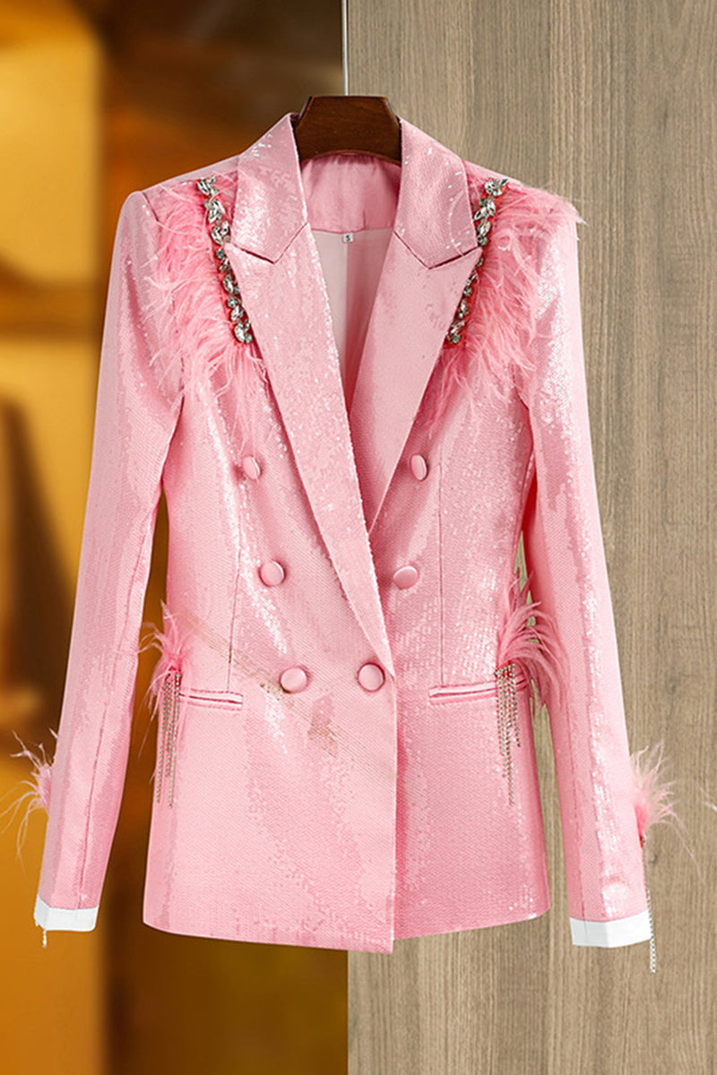 Load image into Gallery viewer, Glitter Pink Women Blazer with Feathers