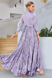 Lilac Pleated A Line Long Sleeves Prom Dress