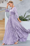 Lilac Pleated A Line Long Sleeves Prom Dress