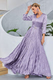 Lilac Pleated A Line Long Sleeves Prom Dress