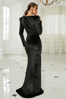 Black Sheath Mermaid Long Prom Dress With Long Sleeves