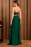 Asymmetrical Dark Green Long Prom Dress with Slit