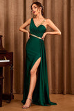 Asymmetrical Dark Green Long Prom Dress with Slit