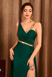 Asymmetrical Dark Green Long Prom Dress with Slit