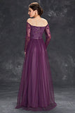 Dark Purple Tulle Off The Shoulder Formal Dress with Sleeves