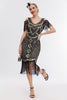Load image into Gallery viewer, Black Golden Cold Shoulder Fringes 1920s Gatsby Dress