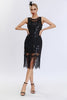 Load image into Gallery viewer, Sparkly Black Fringed 1920s Gatsby Dress