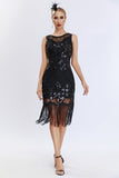 Sparkly Black Fringed 1920s Gatsby Dress