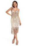 Blush Fringed Spaghetti Straps 1920s Gatsby Dress