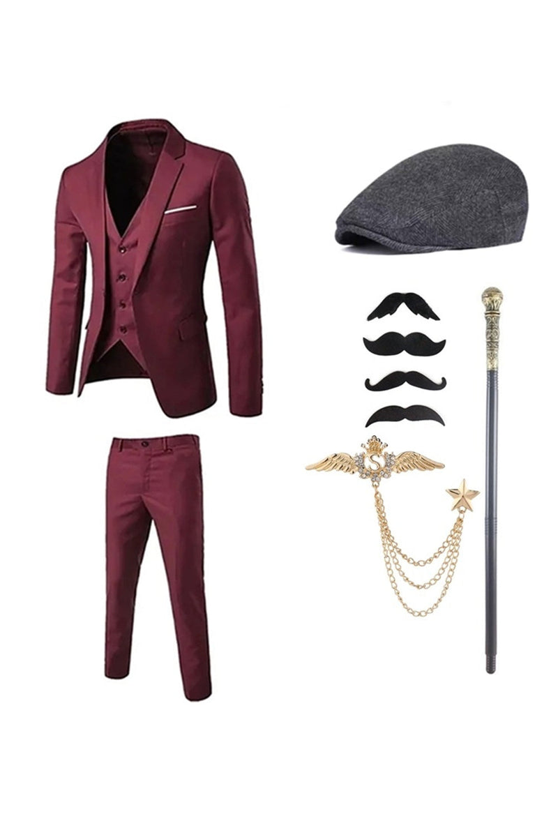 Load image into Gallery viewer, Dark Blue Notched Lapel Men&#39;s 1920s Suits with Accessories Set