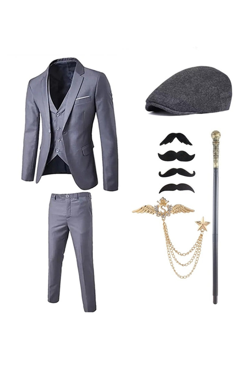 Load image into Gallery viewer, Dark Blue Notched Lapel Men&#39;s 1920s Suits with Accessories Set