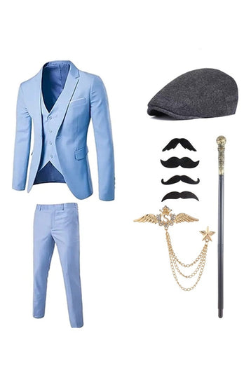 Dark Blue Notched Lapel Men's 1920s Suits with Accessories Set