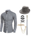 Black Stand Collar Long Sleeve Men's Suit Shirt with Accessories Set