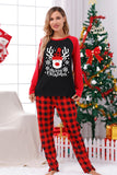 Red Plaid Christmas Fmaily Print Pajamas Sets with Dog